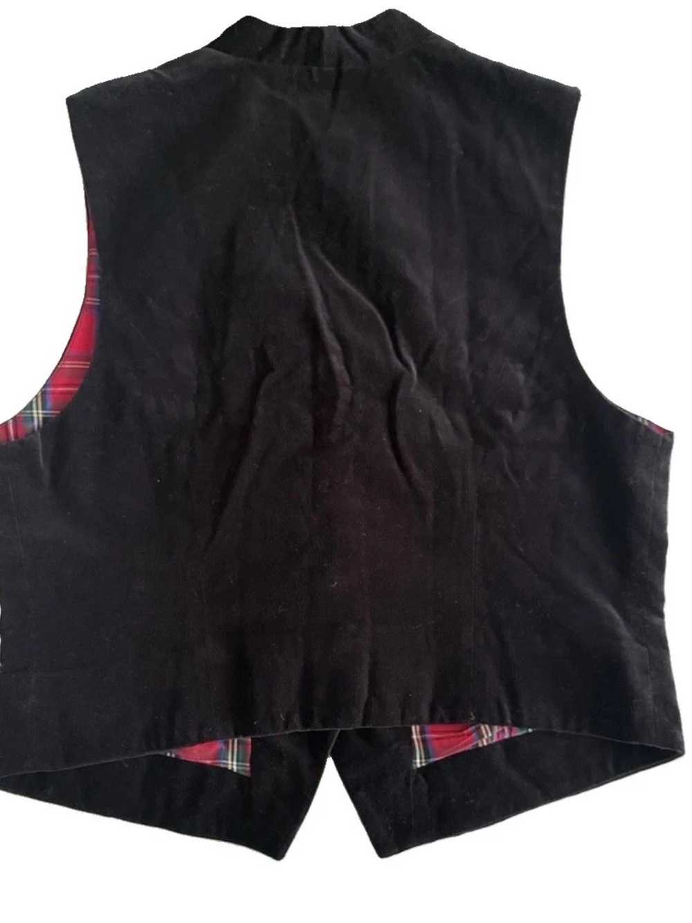 Ugly Christmas Vest Velvet Embroidered Wreaths Tartan Plaid Back 90s VTG Medium - Picture 3 of 12